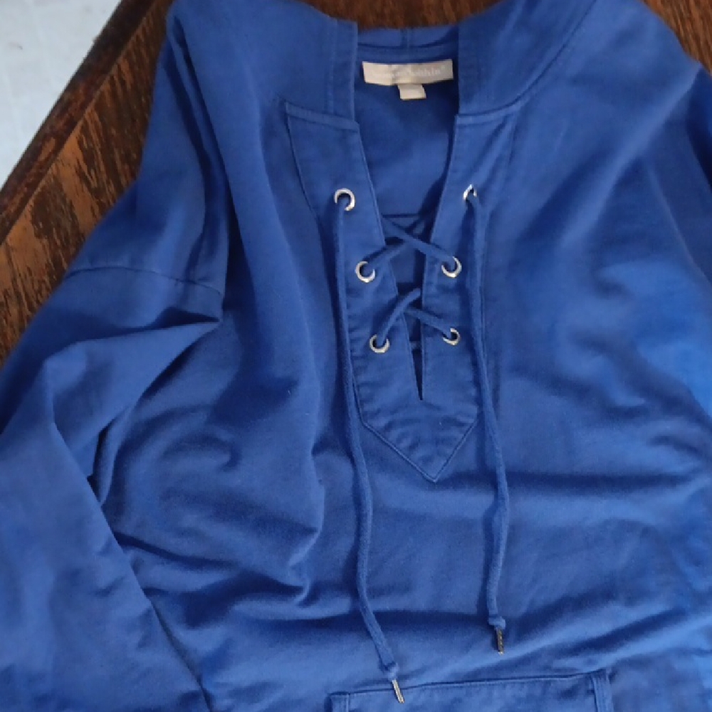 Blue Lace-Up Hoodie With Kangaroo Pockets